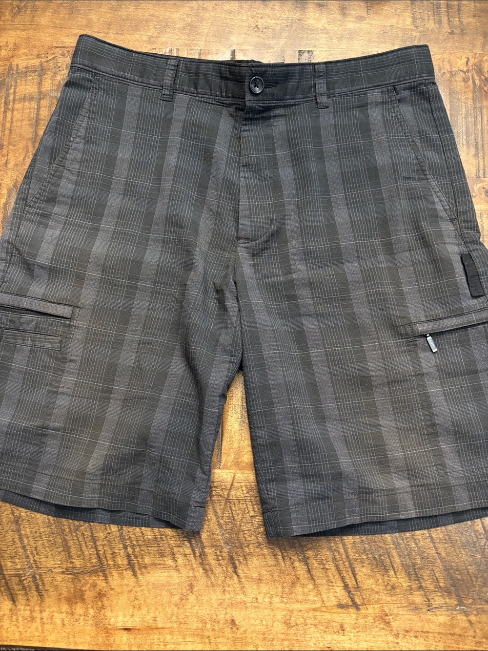 Greg Norman Collection Black Plaid Cargo Shorts
